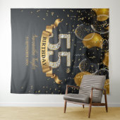 Gouden zwarte ballonnen diamanten 55ste verjaardag wandkleed (In Situ (horizontaal))