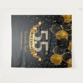 Gouden zwarte ballonnen diamanten 55ste verjaardag wandkleed (Voorkant (horizontaal))