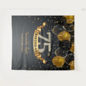 Gouden zwarte ballonnen diamanten 75ste verjaardag wandkleed (Voorkant (horizontaal))