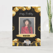 Gouden & Zwarte Ballonnen en Cadeaus Kaart (Voorkant)
