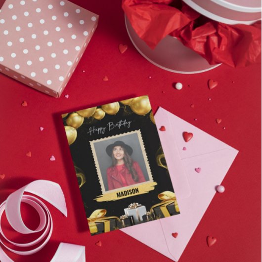 Gouden & Zwarte Ballonnen en Cadeaus Kaart