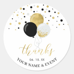 Gouden & Zwarte Ballonnen   Feest Favoriet Dank je Ronde Sticker