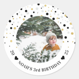 Gouden & Zwarte Ballonnen   Jongens Verjaardagsfee Ronde Sticker