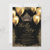 Gouden zwarte ballonnen kroon 50e verjaardag kaart (Voorkant)