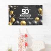 Gouden zwarte ballonnen modern elke leeftijd verja spandoek (Insitu)