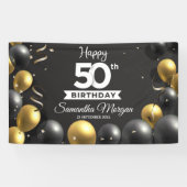 Gouden zwarte ballonnen modern elke leeftijd verja spandoek (Horizontaal)