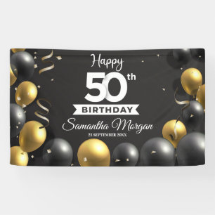 Gouden zwarte ballonnen modern elke leeftijd verja spandoek
