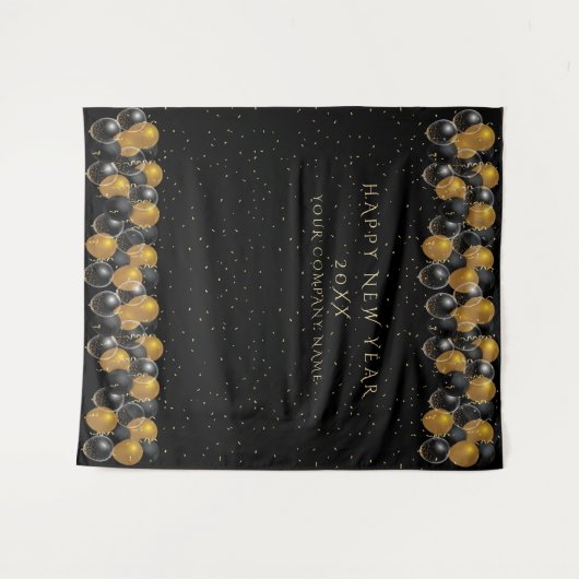 Gouden Zwarte Ballonnen Nieuwjaarsfeest Prop Wandkleed (Voorkant (horizontaal))