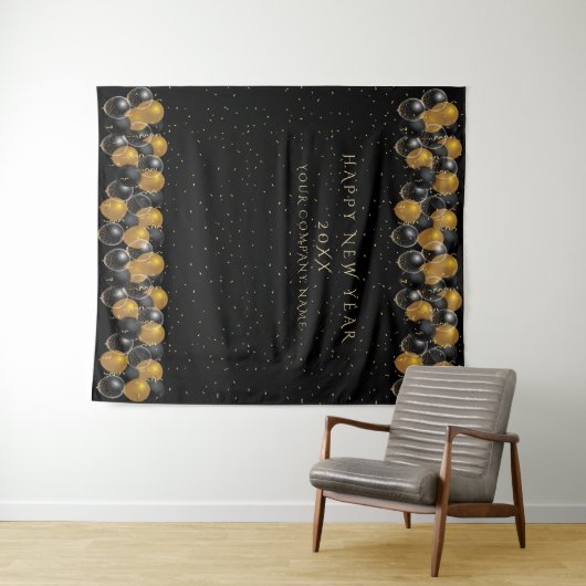 Gouden Zwarte Ballonnen Nieuwjaarsfeest Prop Wandkleed (In Situ (horizontaal))