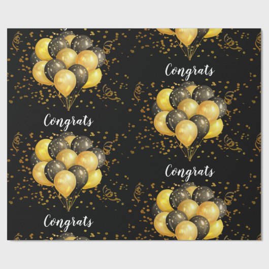 Gouden zwarte ballonnen Pensioen Party Cadeaupapier (Vlak)