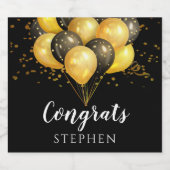 Gouden zwarte ballonnen sparkling wijnetiket (Enkel label)