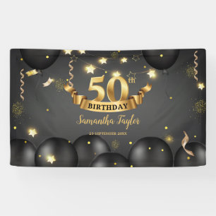 Gouden zwarte ballonnen sterren elegant verjaardag spandoek