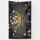 Gouden zwarte ballonnen sterren elegant verjaardag spandoek (Verticaal)