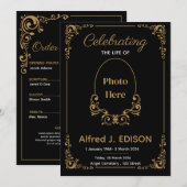 Gouden Zwarte Begrafenisprogramma, Begrafenismonum Kaart (Voorkant / Achterkant)