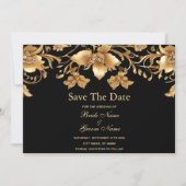 Gouden zwarte  bloem Bewaar de datum Save The Date (Voorkant)
