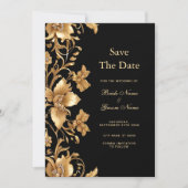 Gouden zwarte  bloem Bewaar de datum Save The Date (Voorkant)