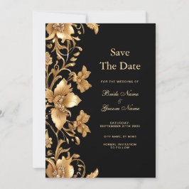 Gouden zwarte bloem Bewaar de datum Save The Date