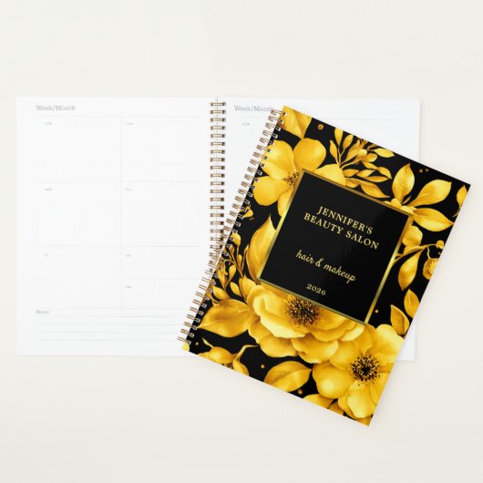 Gouden zwarte bloemen professionele afspraak planner (Display)