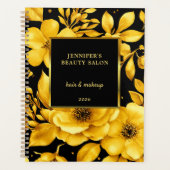 Gouden zwarte bloemen professionele afspraak planner (Voorkant)