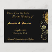 Gouden & Zwarte Bloemen Scroll Save The Date Brief Aankondigingskaart (Achterkant)