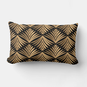 Gouden Zwarte Bloemendamask Art Deco Gatsby Bruilo Kussen