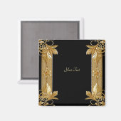 Gouden Zwarte Bloemmagneet Magneet (Voorkant / Achterkant)