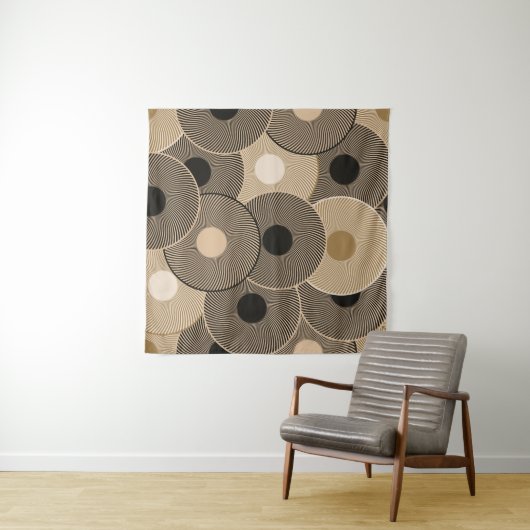 Gouden zwarte boogwielen: Abstract Wandkleed (In situ)