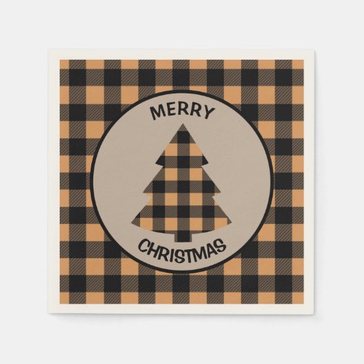 Gouden zwarte buffel geplakt kerstboom servet (Voorkant)