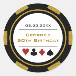 Gouden Zwarte Casino Pokerchip Verjaardag Ronde Sticker