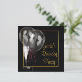 Gouden zwarte champagne betekent verjaardagsfeest kaart (Staand voorkant)