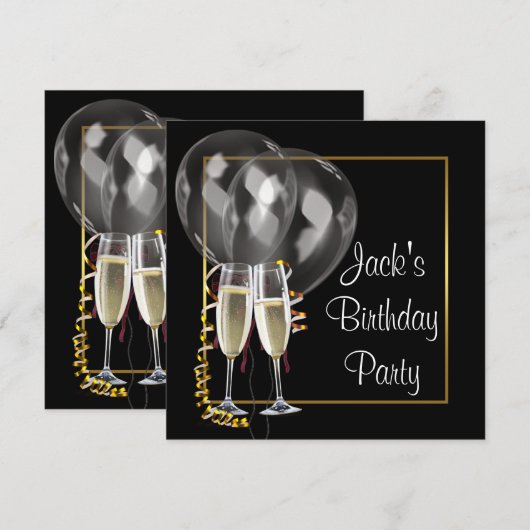 Gouden zwarte champagne betekent verjaardagsfeest kaart (Voorkant / Achterkant)
