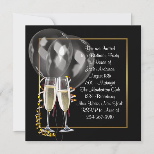 Gouden zwarte champagne betekent verjaardagsfeest kaart (Achterkant)