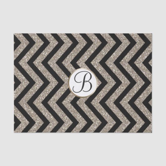 Gouden Zwarte Chevron Print Monogram Letter Initia Tissuepapier (Voorkant)