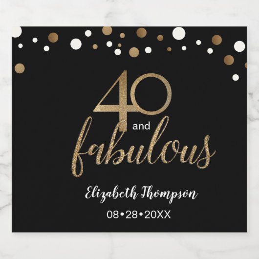 Gouden zwarte Confetti 40 en Fabulous Sparkling Wi Sparkling Wijnetiket (Enkel label)
