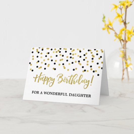 Gouden Zwarte Confetti Dochter Verjaardag Kaart (Gele Bloem)