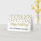 Gouden Zwarte Confetti Leraar Verjaardag Kaart (Gele Bloem)