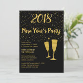 Gouden zwarte confetti Nieuwjaarsviering uitnodigi Kaart (Staand voorkant)