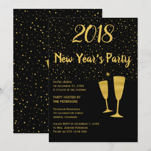 Gouden zwarte confetti Nieuwjaarsviering uitnodigi Kaart