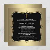 Gouden Zwarte Cross Jongens Eerste Communie Kaart (Voorkant / Achterkant)