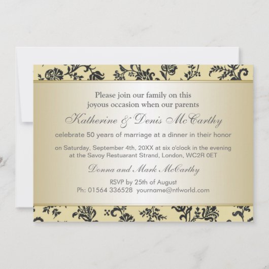 Gouden Zwarte Damast, 50ste Huwelijksjubileum Kaart (Achterkant)