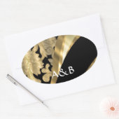 Gouden & zwarte damast werveling ovale sticker (Envelop)
