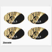 Gouden & zwarte damast werveling ovale sticker (Vel)