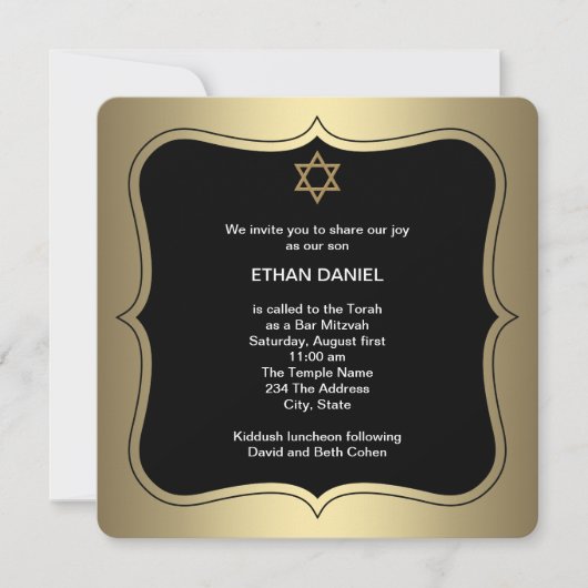 Gouden Zwarte Davidster Bar Mitzvah Kaart (Voorkant)