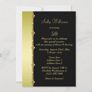 Gouden & Zwarte Diamant Decoratie 50e Verjaardag Kaart