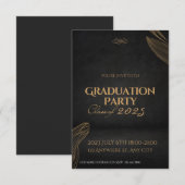 Gouden Zwarte Elegante Afstudeeruitnodiging Feest Kaart (Voorkant / Achterkant)