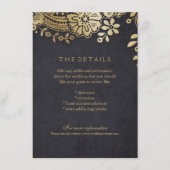 Gouden zwarte elegante kant bruiloft details kaart (Voorkant)