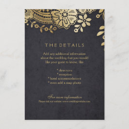 Gouden zwarte elegante kant bruiloft details kaart