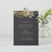 Gouden zwarte elegante kant bruiloft details kaart (Staand voorkant)