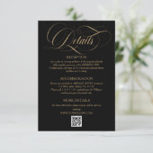 Gouden Zwarte Elegante Script Bruiloft Details Informatiekaartje (Staand voorkant)