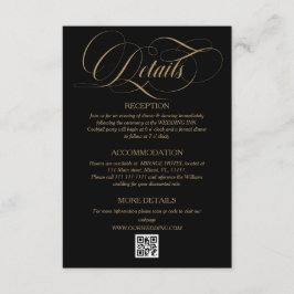 Gouden Zwarte Elegante Script Bruiloft Details Informatiekaartje